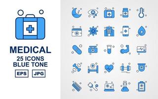 25 pack d'icônes de ton bleu médical premium vecteur