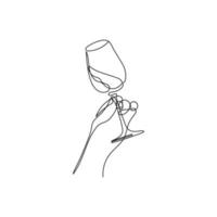 verre de vin dans la main d'une femme dégustant, grillant. illustration vectorielle dessinés à la main. vecteur