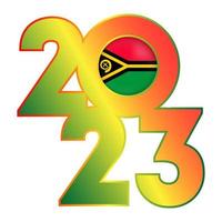 bannière de bonne année 2023 avec le drapeau du vanuatu à l'intérieur. illustration vectorielle. vecteur