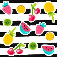 ensemble d'autocollants de couleur fruits doodle vecteur