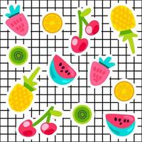 ensemble d'autocollants de couleur doodle fruits tropicaux vecteur