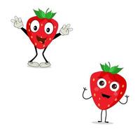 personnage de mascotte de dessin animé de fraise. icône de fraise. jeu de caractères vectoriels de fruits mignons isolé sur fond blanc. vecteur