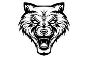 tête de loup vector illustration logo blanc noir