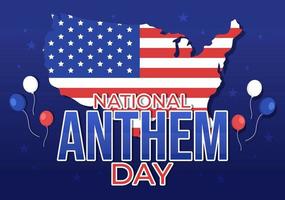 illustration de la journée de l'hymne national le 3 mars avec le drapeau des états-unis d'amérique pour la bannière web ou la page de destination dans un modèle dessiné à la main de dessin animé plat vecteur