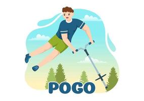 personnes jouant avec illustration de bâton de pogo de saut de sport pour la bannière web ou la page de destination dans des modèles dessinés à la main de dessin animé plat de jouet amusant en plein air vecteur