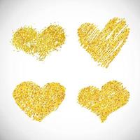 ensemble de quatre coeurs de paillettes dorées dessinés à la main. symbole de l'amour. illustration vectorielle vecteur