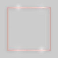 cadre brillant avec des effets lumineux. cadre carré en or rose avec ombre sur fond gris. illustration vectorielle vecteur
