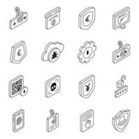 pack d'icônes linéaires de cybersécurité vecteur