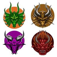 logo de mascotte de dragon. tête de dragon mascotte logo design ensemble bundle illustration vectorielle vecteur