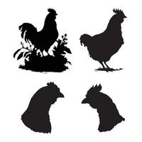 silhouette de vecteur de poulet, ensemble de vecteurs de silhouette noire de poule