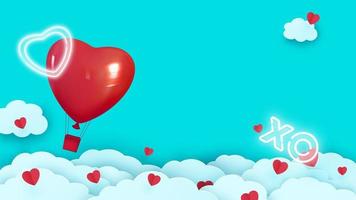 fond de saint valentin avec ballon en forme de coeur volant à travers les nuages. façon origami. illustration vectorielle vecteur