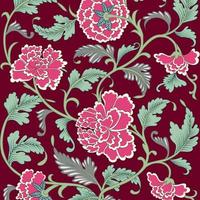 motif vintage floral antique de couleur rose magenta ornemental avec des fleurs de pivoine. fond organique dessiné à la main. texture asiatique pour l'impression sur emballages, textiles, papier, couvertures, fabrication vecteur