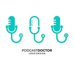 icône de podcast et création de logo de stéthoscope de médecin. vecteur