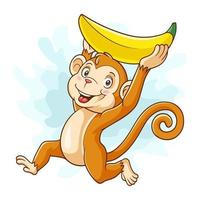 mignon, singe, dessin animé, porter, banane, isolé, blanc, fond vecteur