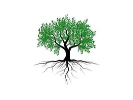 les arbres et les racines aux feuilles vertes sont beaux et rafraîchissants. style de logo arbre et racines.
