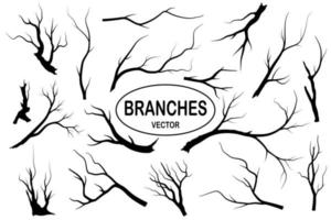 arbre de branche noire ou ensemble de silhouettes d'arbres nus. illustrations isolées dessinées à la main. vecteur