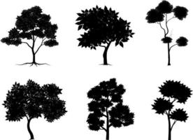 arbre de branche noire ou ensemble de silhouettes d'arbres nus. illustrations isolées dessinées à la main. vecteur