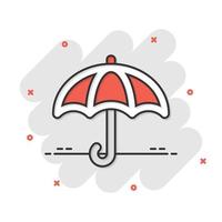 icône de parapluie dans le style comique. illustration de vecteur de dessin animé de parasol sur fond blanc isolé. concept d'entreprise d'effet d'éclaboussure de canopée.