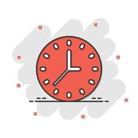 icône de l'horloge dans le style comique. regarder l'illustration vectorielle de dessin animé sur fond blanc isolé. concept d'entreprise d'effet d'éclaboussure de minuterie. vecteur