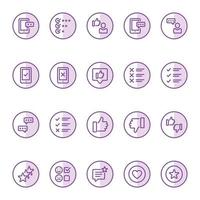 icônes de contour de couleur violette pour l'examen des commentaires. vecteur