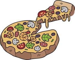 illustration de pizza coupée à la main dans un style doodle vecteur