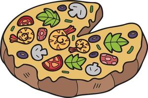 illustration de pizza coupée à la main dans un style doodle vecteur