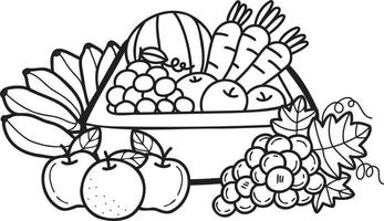 illustration de corbeille de fruits dessinés à la main dans un style doodle vecteur