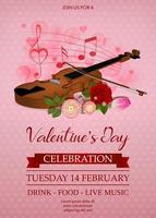 affiche de la saint valentin avec violon et fleurs vecteur