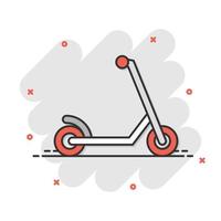 icône de scooter électrique dans le style comique. illustration de vecteur de dessin animé de vélo sur fond blanc isolé. concept d'entreprise d'effet d'éclaboussure de transport.