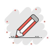 icône de crayon dans le style comique. illustration de vecteur de dessin animé de stylo sur fond blanc isolé. dessin concept d'entreprise effet splash.