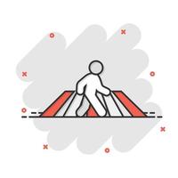 icône de passage pour piétons dans le style comique. illustration vectorielle de signe de dessin animé de passerelle de personnes sur fond blanc isolé. concept d'entreprise d'effet d'éclaboussure de navigation. vecteur