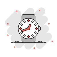 icône de montre-bracelet dans le style comique. illustration de vecteur de dessin animé d'horloge à main sur fond blanc isolé. concept d'entreprise d'effet d'éclaboussure de bracelet de temps.