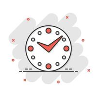 icône de l'horloge dans le style comique. regarder l'illustration vectorielle de dessin animé sur fond blanc isolé. concept d'entreprise d'effet d'éclaboussure de minuterie. vecteur