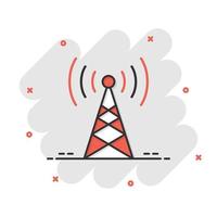 icône de tour d'antenne dans le style comique. illustration de vecteur de dessin animé de diffusion sur fond blanc isolé. concept d'entreprise d'effet d'éclaboussure wifi.