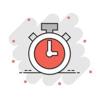 icône de l'horloge dans le style comique. regarder l'illustration vectorielle de dessin animé sur fond blanc isolé. concept d'entreprise d'effet d'éclaboussure de minuterie. vecteur