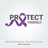 protégez-vous de la typographie du ruban. nous vaincrons le cancer. une étape à la fois - journée mondiale contre le cancer vecteur