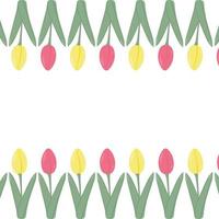 cadre rectangulaire floral double face composé de tulipes fleuries colorées dans des teintes pâles tendance. 8 mars vecteur