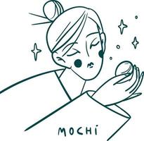 jolie fille avec illustration magique mochi vecteur