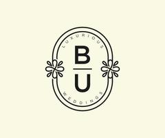 bu initiales lettre mariage monogramme logos modèle, modèles minimalistes et floraux modernes dessinés à la main pour cartes d'invitation, réservez la date, identité élégante. vecteur