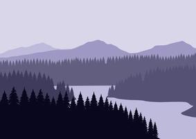 silhouette de forêt et lac dans les montagnes. illustration vectorielle vecteur