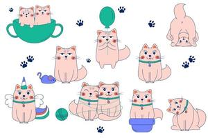 doodle drôle de chats de dessin animé. chat de caractère. chat de lettrage. chat licorne vecteur