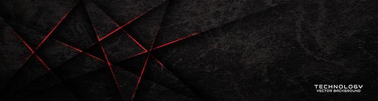 Couche de chevauchement d'arrière-plan abstrait techno grunge noir rugueux 3d sur un espace sombre avec une décoration de lignes rouges. concept de style de découpe d'élément de conception graphique moderne pour la couverture de bannière, dépliant, carte ou brochure vecteur
