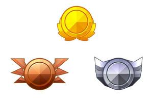 ensemble d'icônes de classement de jeu isolées. boutons de badges de jeu vectoriels bronze, argent et or dans le cadre du cercle vecteur