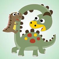 deux dinosaures drôles, illustration de dessin animé de vecteur