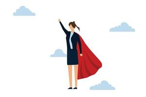 pouvoir des femmes, concept de féminisme, femme d'affaires forte et confiante portant un costume d'affaires avec une cape de super-héros vecteur