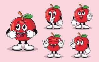 jolie mascotte de pomme avec divers types d'expressions vecteur