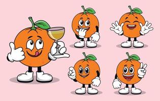 jolie mascotte de fruits orange avec divers types d'expressions vecteur