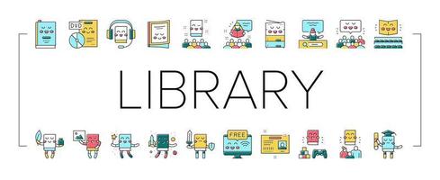 bibliothèque pour enfants lire icônes de collection set vector