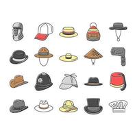 chapeau, casquette, tête, homme, sécurité, mode, icônes, ensemble, vecteur