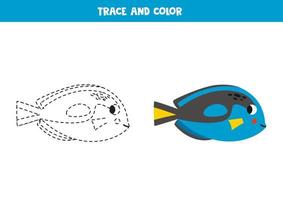 tracer et colorier le poisson bleu de dessin animé. feuille de travail pour les enfants. vecteur